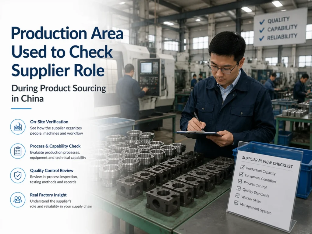 Product Sourcing Supplier Check in China Factory worker checking production details for product sourcing in China