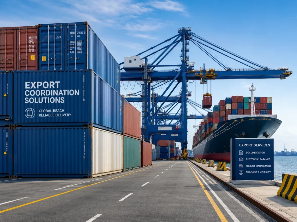 Export Handover and Forwarder Coordination Shipping containers and port area related to export coordination