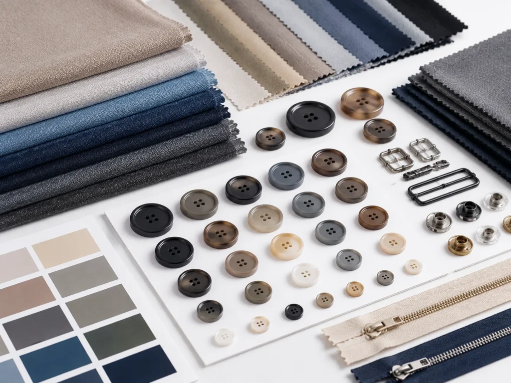 Button Color and Finish Sample Review Color and material details checked for garment accessory sourcing