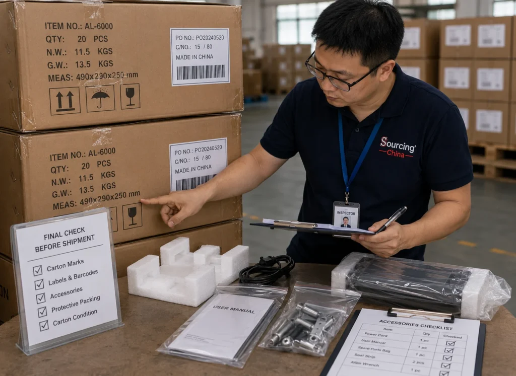 Pre-Shipment Inspection of Finished Goods in China Finished goods and packed cartons checked during a pre-shipment inspection in China