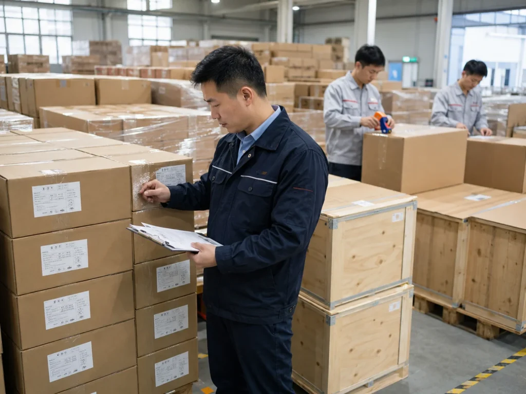 Finished Goods Ready for Pre-shipment Inspection Finished goods and packing area checked before export inspection