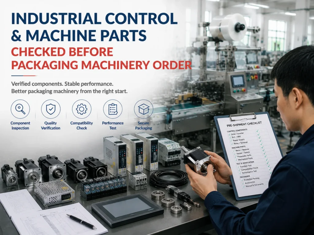 Packaging Machine Component and Control Checks Industrial control and machine parts checked before packaging machinery order