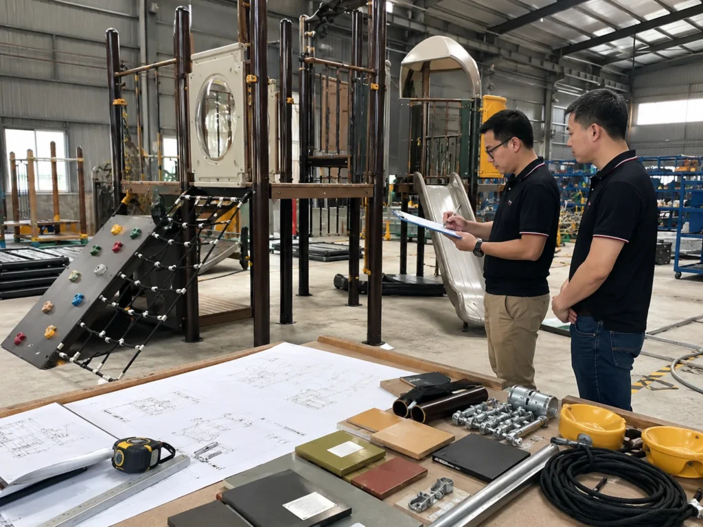 Playground Equipment Structure and Site Review Playground structure and installation area checked for sourcing