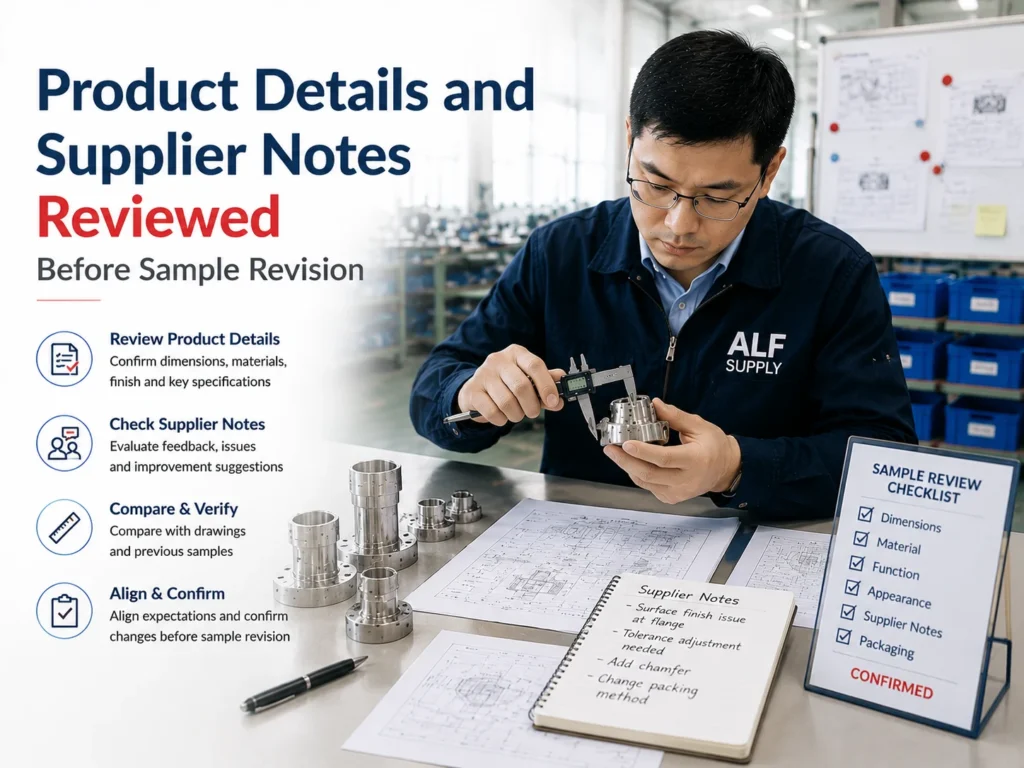 Sample Revision Notes Before Production Product details and supplier notes reviewed before sample revision