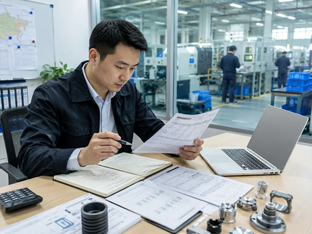 Sourcing Agent Reviewing Chinese Factory Options